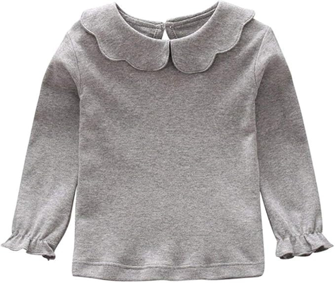 Baby Girl Kids Blouses Long Sleeves Solid Color Doll Collar T-Shirt Top Bottom | Amazon (US)
