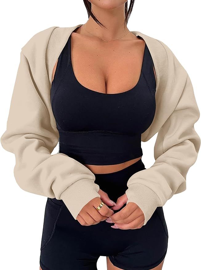 MISSACTIVER Women's Long Sleeve with Thumb Hole Bolero Shrug Top Open Front Fleece Loose Fit Crop... | Amazon (US)