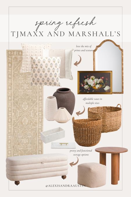 Favorite finds from TJMaxx and Marshall’s for an affordable spring refresh 

Home finds, affordable finds, look for less, neutral home, aesthetic finds, wicker basket, gold mirror, storage bench, rug runner, textured vase, decorative tray, accent table, furniture favorites, canvas art, throw pillows, upholstered pouf, TJ Maxx, Marshall’s, shop the look!

#LTKhome #LTKSeasonal #LTKstyletip