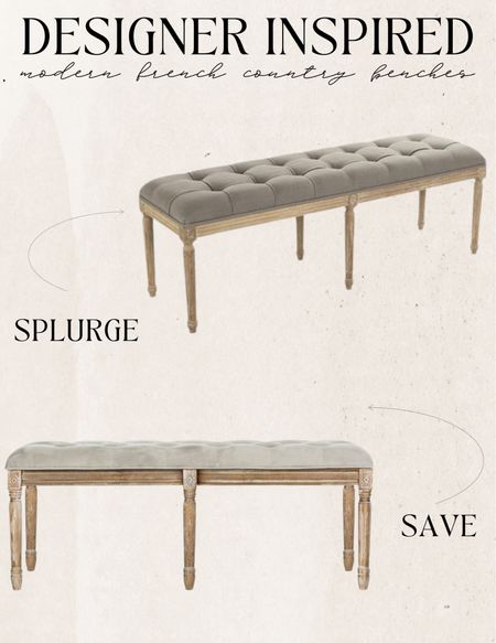 Designer inspired modern French country benches. Splurge or save finds. Designer looks for less. Budget friendly furniture finds. For every budget. Organic modern, traditional, mid century modern, boho chic, coastal home. Amazon home finds, modern farmhouse style, budget decor, splurge or save favorites.

#LTKFind #LTKhome #LTKstyletip