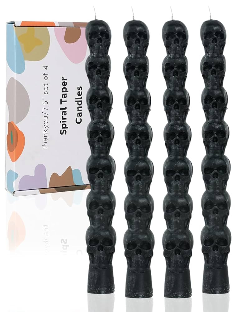 7.5 inch Skull Black Taper Candle Halloween Candlesticks Unscented Dripless Tapered Candle Set fo... | Amazon (US)