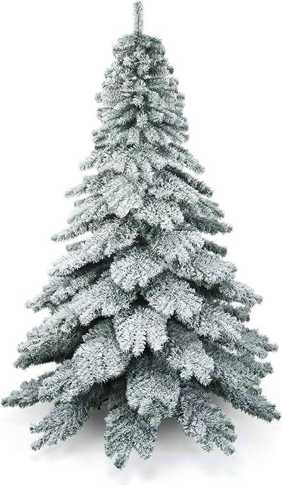 Amazon.com: Goplus 7.5FT Snow Flocked Artificial Christmas Tree, Hinged Alaskan Pine Tree with Me... | Amazon (US)