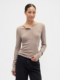 Ribbed Pointelle Henley T-Shirt | Gap Factory