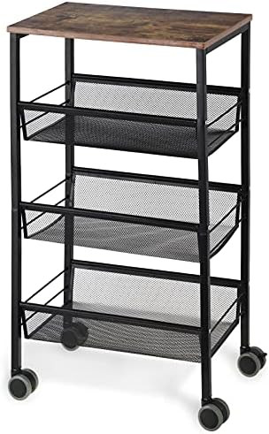 LIANTRAL Rustic Kitchen Cart with Wheels and Storage,3 Tier Metal Mesh Rolling Storage Cart, Mesh... | Amazon (US)