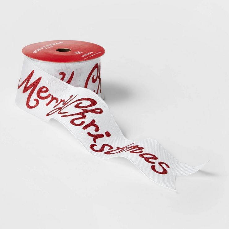 2.5" Faux Linen 'Merry Christmas' Ribbon White 21ft - Wondershop™ | Target