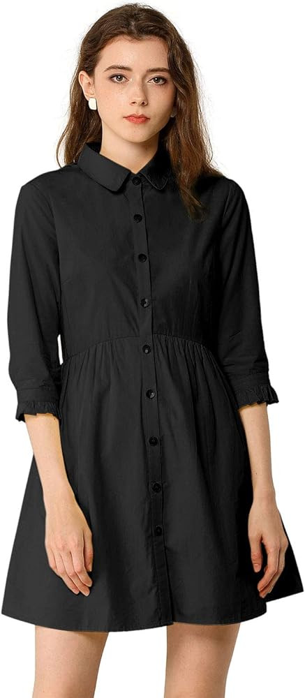 Allegra K Women's Casual Shirt Dress Ruched 3/4 Sleeve Button Down Work Mini Dresses | Amazon (US)