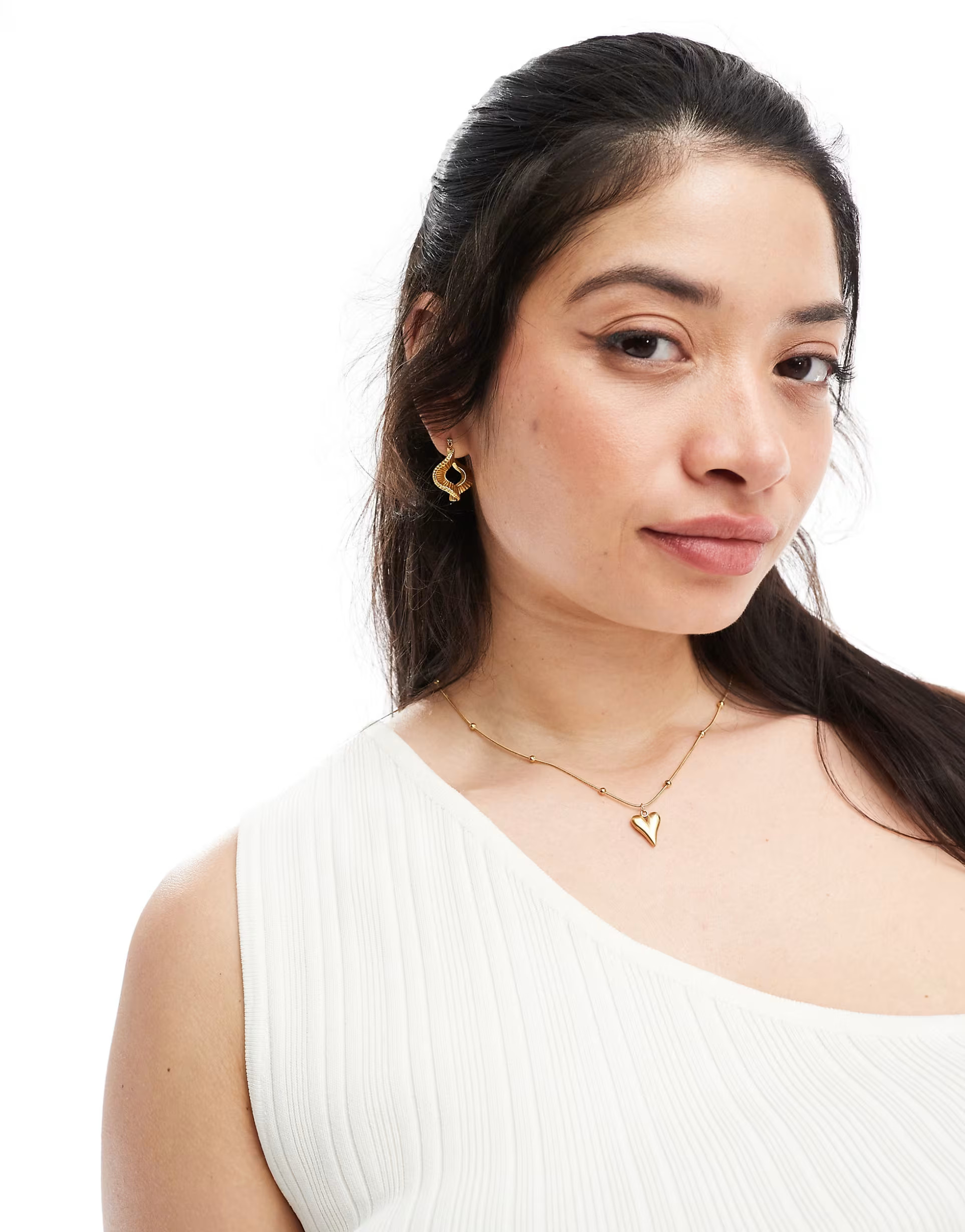 ASOS DESIGN Curve waterproof stainless steel necklace with puff heart pendant and dot dash chain ... | ASOS (Global)