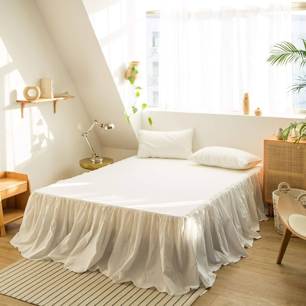 BISELINA French Linen Bed Skirt with Pleated Frills 22-Inch Tailored Drop Natural Flax Cotton Ble... | Amazon (US)