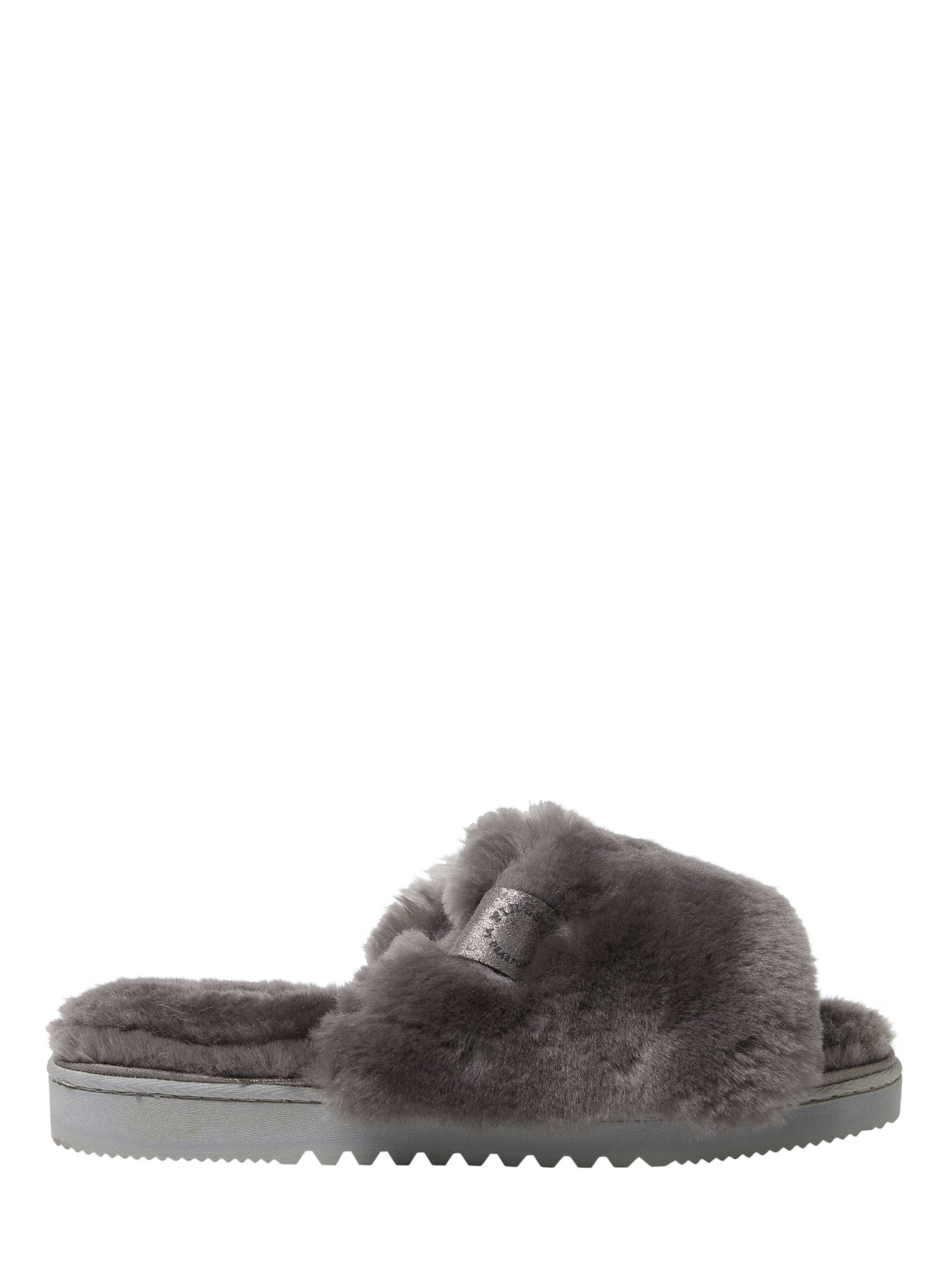 Dearfoams Women's Cairns Genuine Shearling Slide with Metallic Trim Slippers - Walmart.com | Walmart (US)