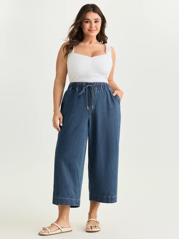 Elastic Drawstring Waistband Wide-Leg Jeans | Bloomchic