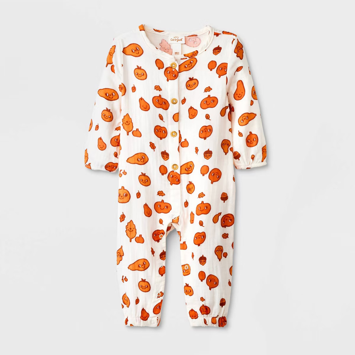 Baby Autumn Gauze Long Sleeve Romper - Cat & Jack™ Cream | Target