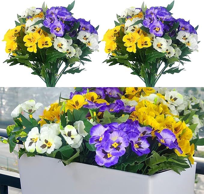 QIANYUN Fake Flowers Pansy Small Wild Flower Daisy 6 Bundles Faux Plastic Purple Flowers for Home... | Amazon (US)