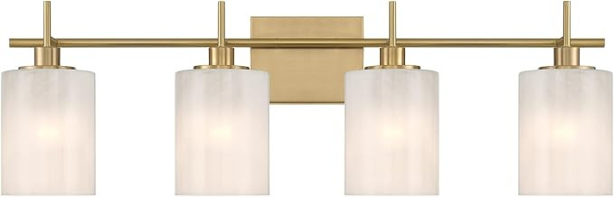 Meridian M80085NB Modern White Strie Glass Bathroom Vanity Wall Light, 4-Light 240 Total Watts, 1... | Amazon (US)