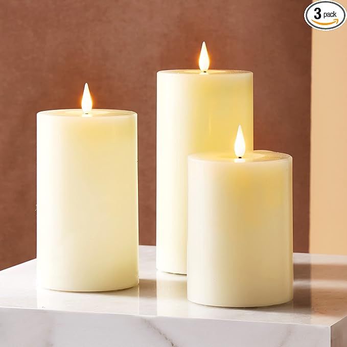 LampLust Realistic Flameless Candles with Remote - Set of 3, Batteries Included, Real Wax, 3D Flicke | Amazon (US)