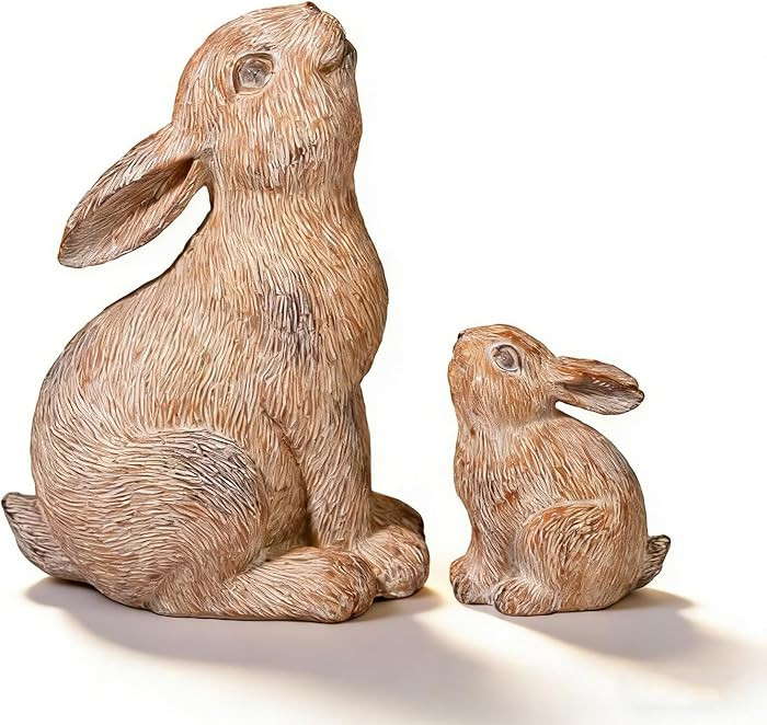 2pcs Easter Rabbit Resin Statues, one Large and one Small, Gazing lovingly at Each Other; Outdoor... | Amazon (US)