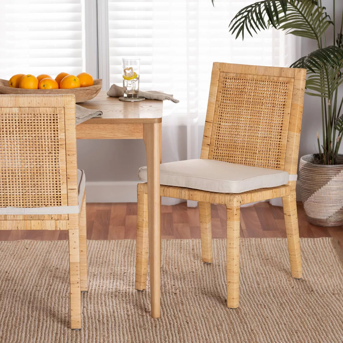 Sofia Wood and Rattan Dining Chair Set Natural/White - bali & pari: Handcrafted, Foam Cushion, No... | Target