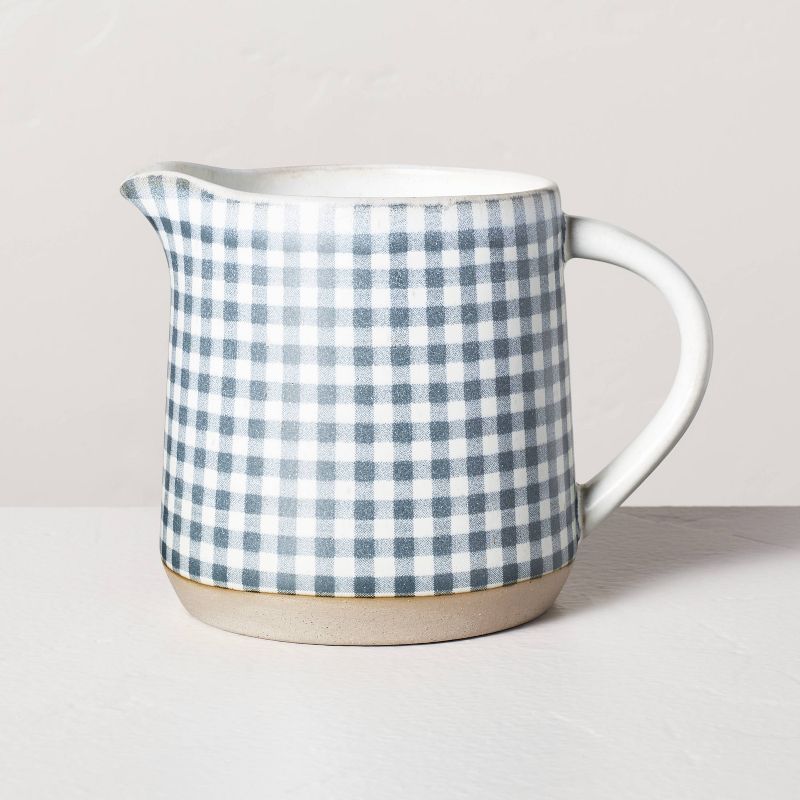 Gingham Stoneware Beverage Pitcher Blue/Cream - Hearth & Hand™ with Magnolia | Target