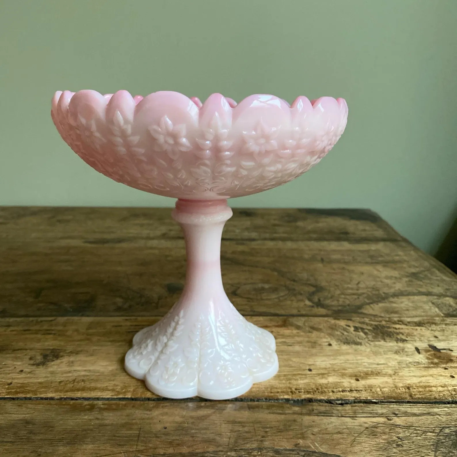 Fenton Rosalene Glass Pedestal Compote – Pink Water Lily Art Glass Candy Dish | Etsy (Global)