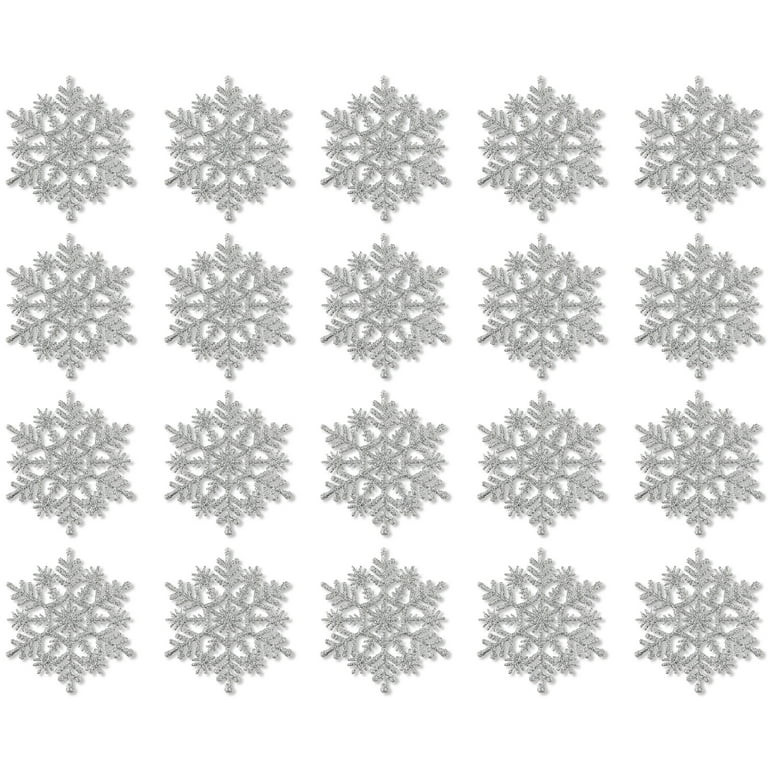 Silver Glitter Plastic Snowflake Christmas Ornaments, 3.9", 20 Count, by Holiday Time | Walmart (US)