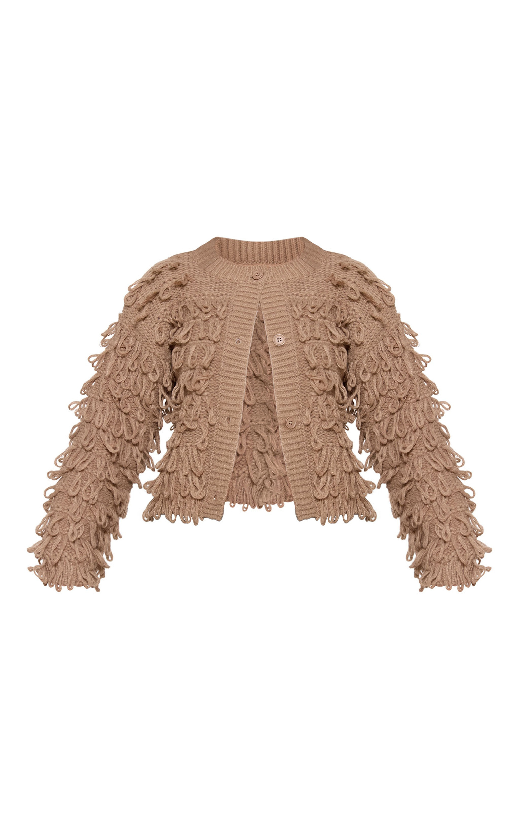 Cardigan en maille tricot bouclée taupe à col ras et boutons | PrettyLittleThing (FR)