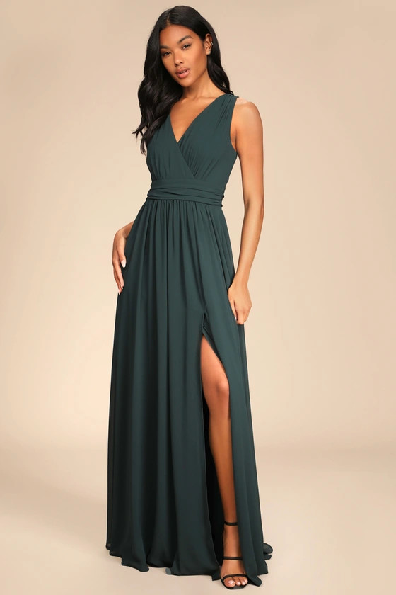 Thoughts of Hue Emerald Green Surplice Maxi Dress | Lulus