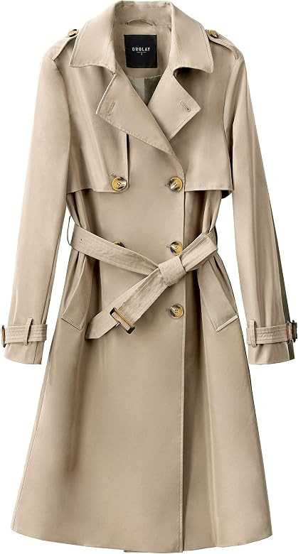 Orolay Femme Mi-Long Trench-Coat à Double Boutonnage avec Ceinture Printemps Automne Manteau | Amazon (FR)