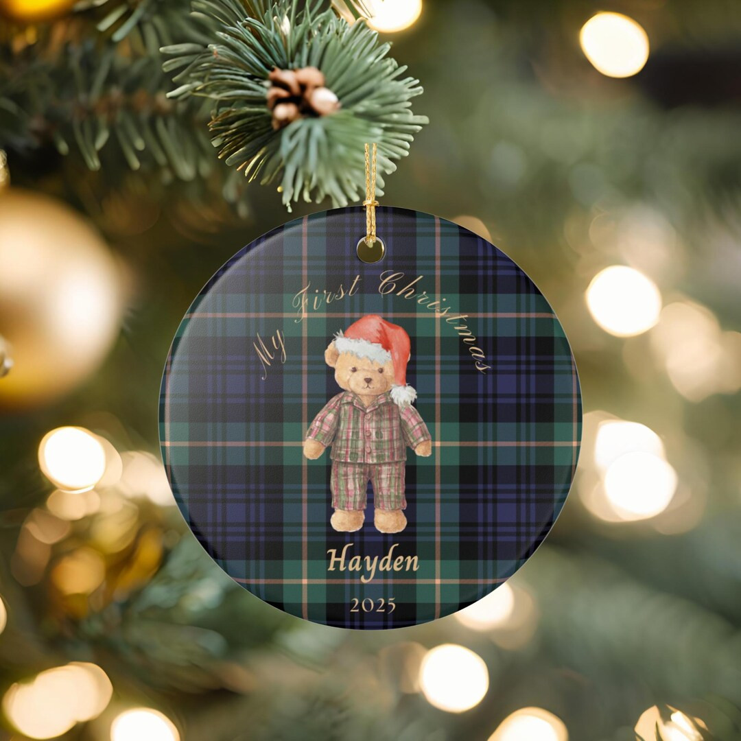 Baby's First Christmas Keepsake | Vintage Teddy Bear Ornament | Custom Navy Plaid Ornament - Etsy | Etsy (US)