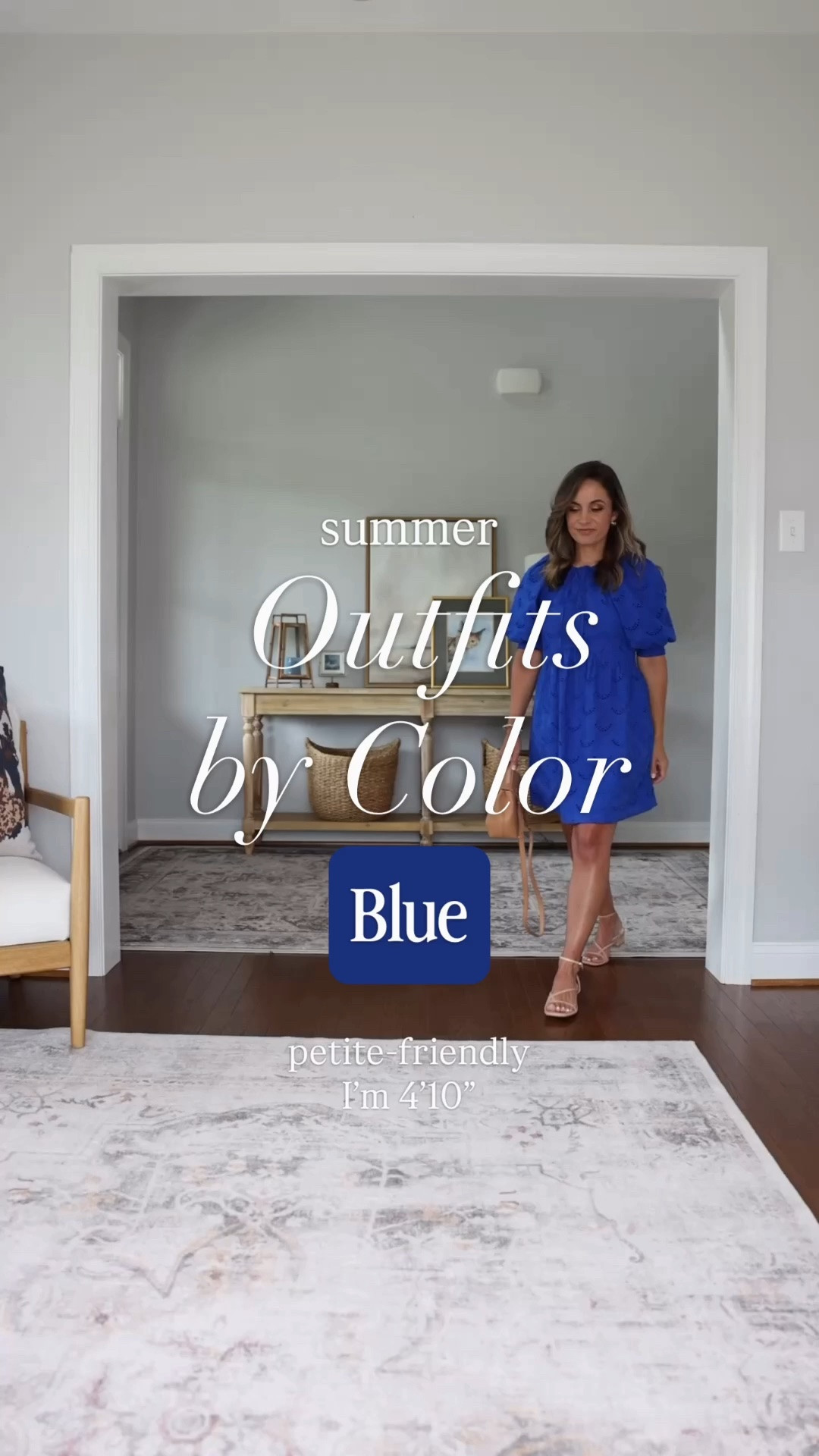 Summer outfits by color: blue 

Cobalt blue dress: xxs 
Light blue dress: xxs 
Striped blue skirt: xxs 
Denim vest: 0 
Blue maxi dress: petite xxs

#LTKPetite