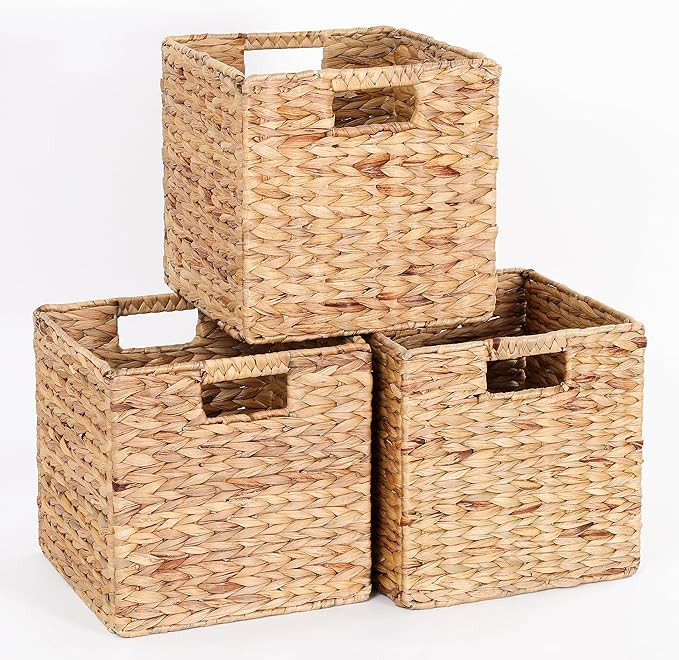 11x11x11in Water Hyacinth Storage Baskets, Woven Baskets for Storage, Wicker Storage Basket for S... | Amazon (US)