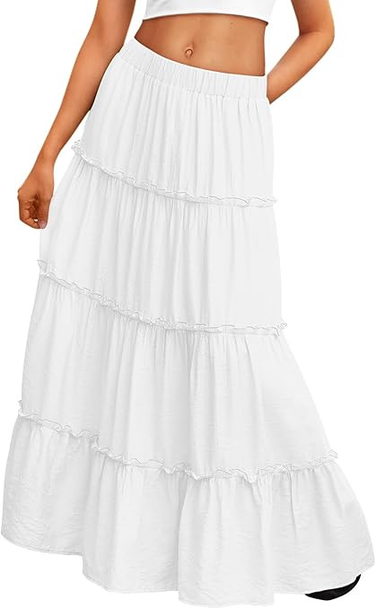 Trendy Queen Vacation Outfits Long Skirts for Women Boho Maxi Skirt Elastic High Waist Dress with... | Amazon (US)