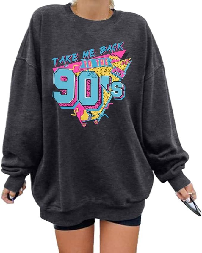 BANGELY Women's Take Me Back to The 90's Oversized Sweatshirt 90s Outfit Shirt Vintage Pullover T... | Amazon (US)