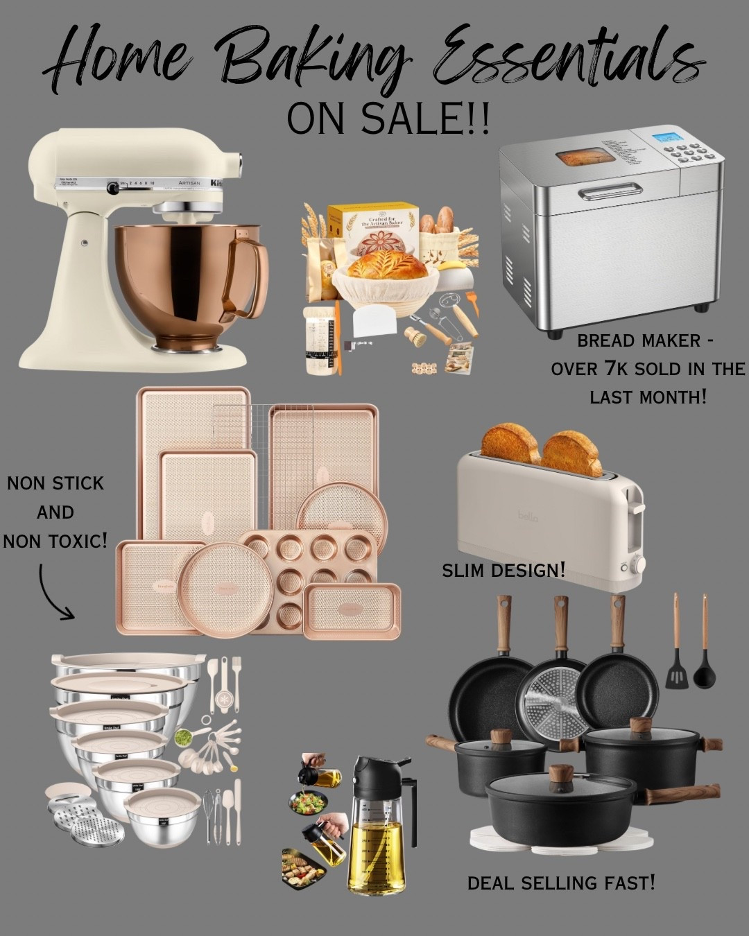 Baking essential favorites on sale! Shop by clicking the thumbnails! Baking, baking sheet, baking pans, kitchen aid mixer, cooking utensils, sourdough kit, sourdough starter, sourdough gifts, sourdough, toaster, small toaster, bread machine, mixing bowls, kitchen mixing bowls, pots and pans, pots and pans set, kitchen essentials, kitchen equipment, kitchen oil dispenser, kitchen oil 

#LTKmomlife #LTKSaleAlert #LTKHome