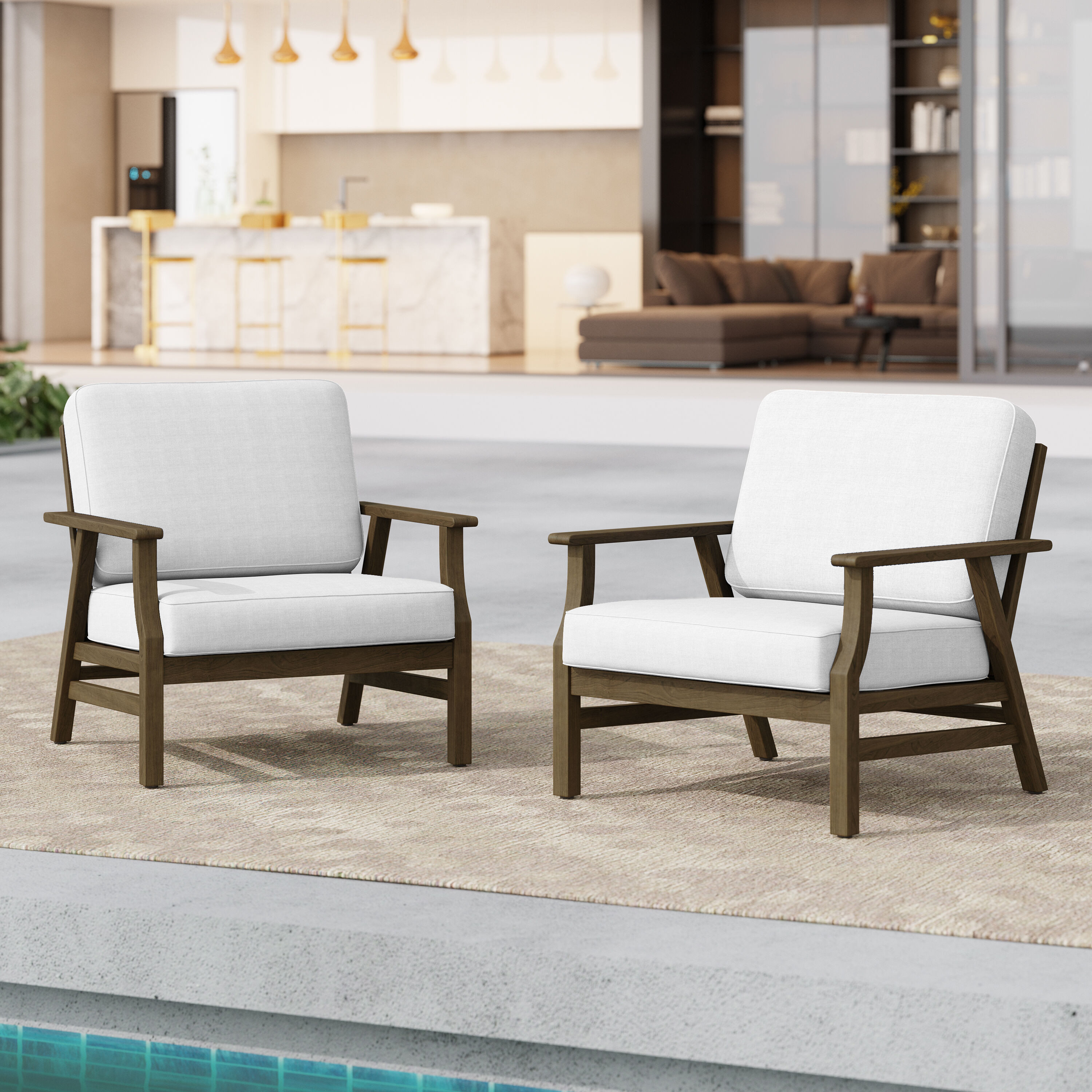 Dreamsidea 2Pcs Outdoor Club Chairs Teak Wood Patio Chairs with Cushions Outdoor Seating - Beige | OD05-BEI-CH | Lowe's