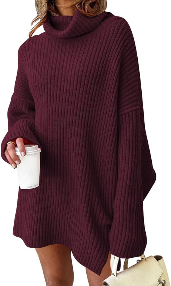 EFAN Womens Oversized Turtleneck Sweater Dress 2023 Trendy Pullover Ribbed Knit Dress | Amazon (US)