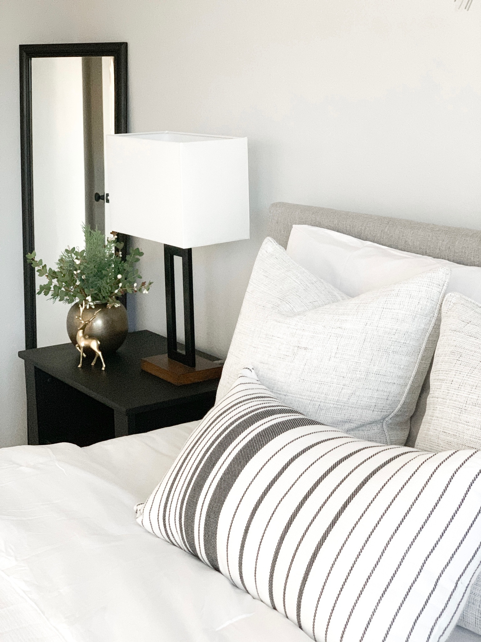 Just a little hint of winter in the bedroom. I’ve linked here a few similar choices for the nightstand decor. 

Home decor, Christmas decor, winter decor, faux winter stems, reindeer figurine, black mirror, white bedding, upholstered headboard, nightstand lamp, nightstand 

#LTKstyletip #LTKHoliday #LTKSeasonal