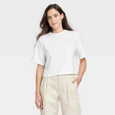 Women's Elbow Sleeve Boxy Cropped T-Shirt - A New Day™ | Target