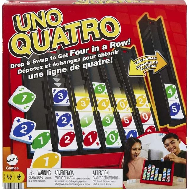 UNO Quatro Game, Adult, Family & Game Night with Colored Tiles & Plastic Game Grid, 2 to 4 Player... | Walmart (US)