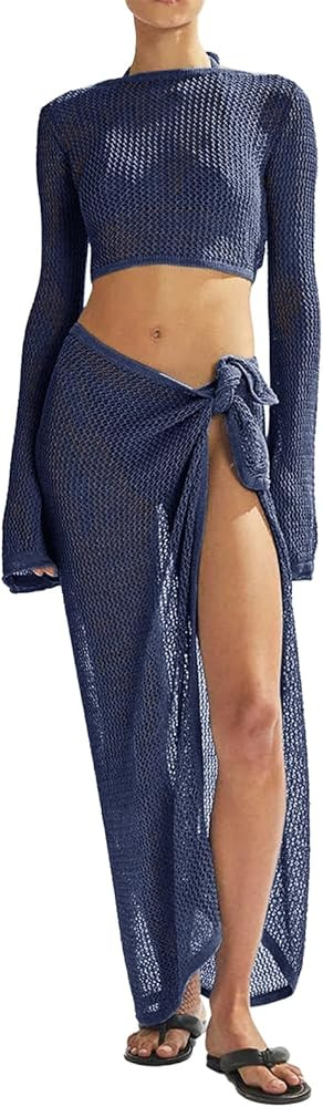 Women's Swimsuits Cover Ups Set for Crochet Bathing Suit Hollow Out 2 Piece Bikini Coverup Beach ... | Amazon (US)