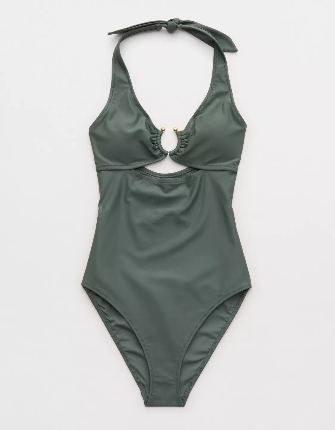 Aerie Horseshoe Ring Halter Full Coverage One Piece Swimsuit | Aerie