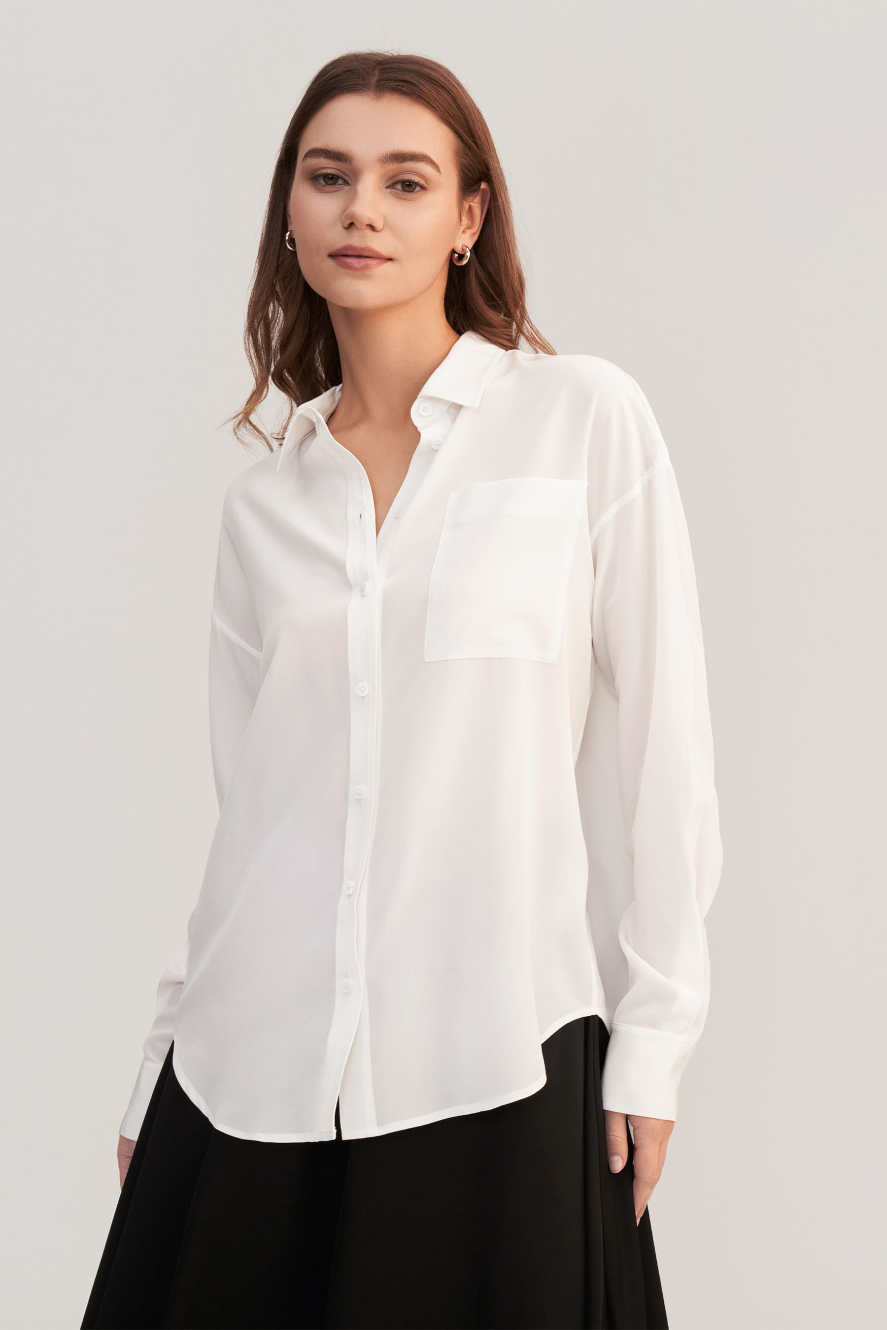 Drop Shoulders Oversize Silk Shirt | LilySilk