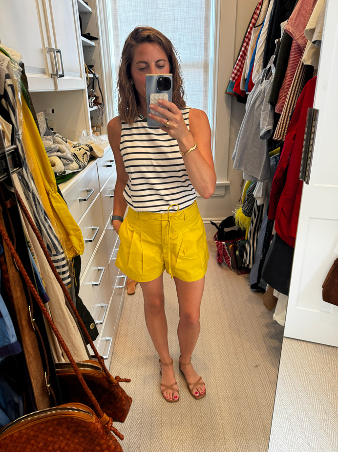 Sunshine-ready and effortlessly pulled together ☀️ This striped sleeveless top and bright yellow shorts combo is giving classic summer style with a playful pop of color. Add simple sandals, a few gold accents, and suddenly the whole outfit feels polished without trying too hard. The kind of look that makes getting dressed on warm days feel like the easiest thing ever. 💛✨👡

#SummerOutfit #SummerStyle #YellowShorts #StripedTop #CasualSummerStyle #VacationOutfit #WarmWeatherStyle #EverydayOutfit #SummerFashion 

 #LTKootd