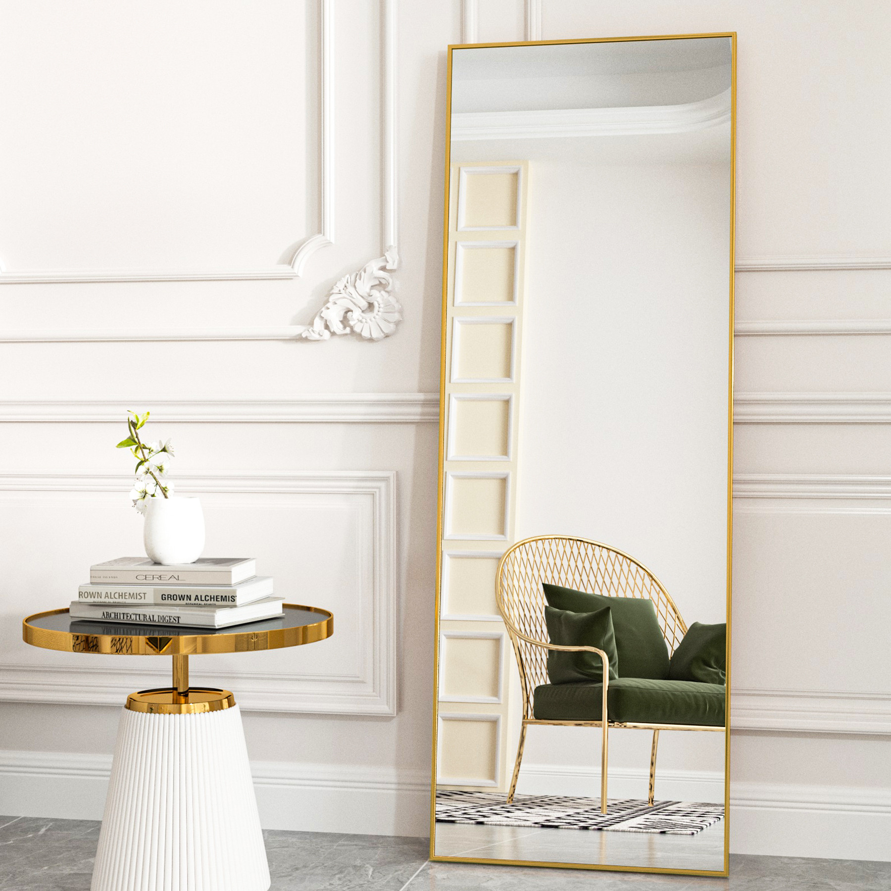 BEAUTYPEAK Full Length Mirror 64"x21" Rectangle Body Dressing Floor Mirrors, Gold | Walmart (US)