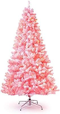 KING OF CHRISTMAS 7.5' Pink Flock Artificial Christmas Tree Pre-lit with 600 Warm White LED Light... | Amazon (US)