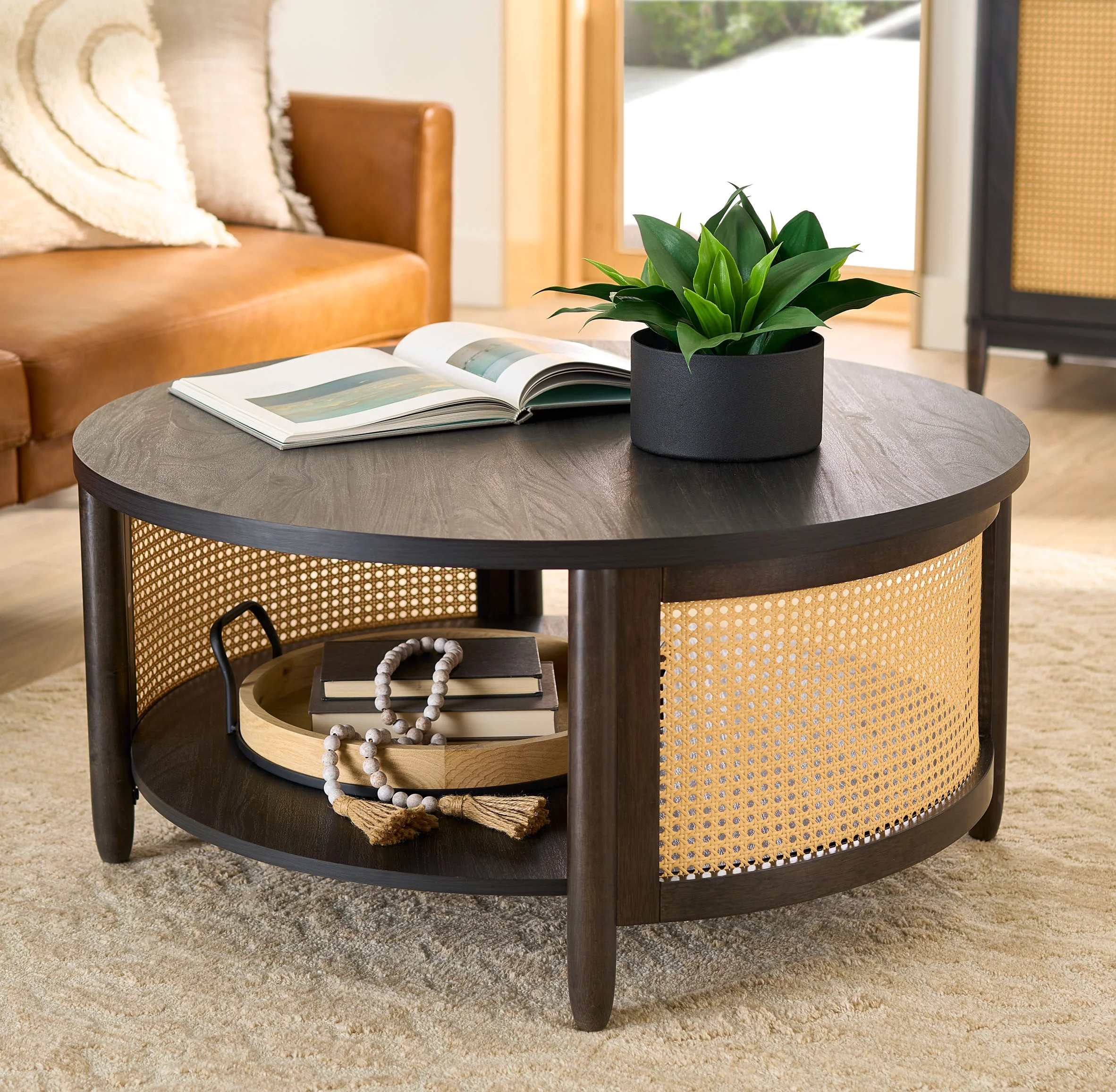 Better Homes & Gardens Springwood Caning Coffee Table, Charcoal Finish | Walmart (US)