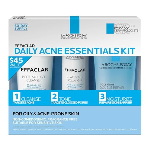 Effaclar Daily Acne Essentials Kit, Acne Treatment System, Salicylic Acid Acne Cleanser, Pore Refining Toner, & Matte Face Moisturizer for Oily Skin & Combination Skin, Oil-Free, 2 Month Supply | Amazon (US)