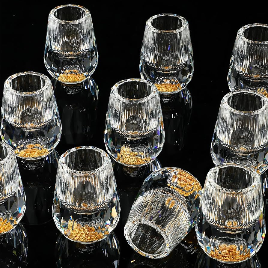 12 Pcs Small Crystal Shot Glasses with 24k Gold Leaf Flakes 0.5oz Mini Diamond Tequila Whiskey Sh... | Amazon (US)