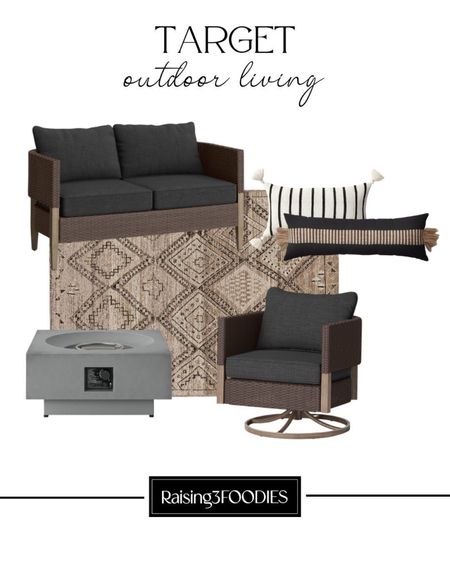 Outdoor living inspiration from Target! I love this fire pit and outdoor pillows! 

#LTKhome #LTKFind #LTKSeasonal