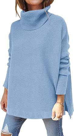 LILLUSORY Women's Turtleneck Oversized Sweaters 2022 Fall Long Batwing Sleeve Spilt Hem Tunic Pul... | Amazon (US)