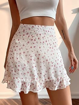 Milumia Women's Ditsy Floral Ruffle Hem Mini A Line Skirt High Waist Zip Chiffon Skirt | Amazon (US)