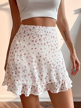 Milumia Women's Ditsy Floral Ruffle Hem Mini A Line Skirt High Waist Zip Chiffon Skirt | Amazon (US)